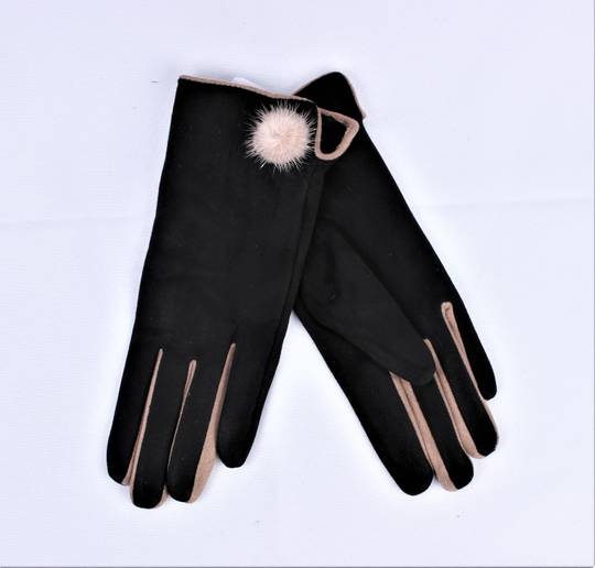 Shackelford winter glove with contrast fingers and pompom trim beige Style; S/LK4852